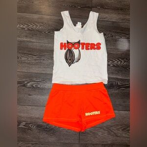 Women’s Small Hooters White Top with Logo and Orange Shorts Costume